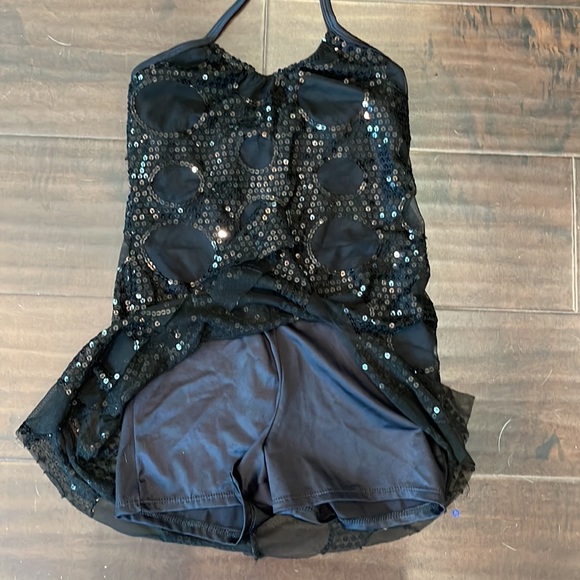 Leo’s Dance Costume Small Adult Romper with sequin sheath over, adjustable tie - Picture 2 of 3